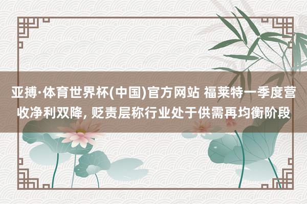 亚搏·体育世界杯(中国)官方网站 福莱特一季度营收净利双降, 贬责层称行业处于供需再均衡阶段