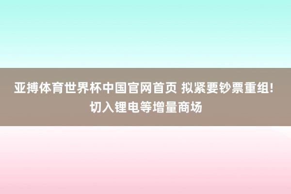 亚搏体育世界杯中国官网首页 拟紧要钞票重组! 切入锂电等增量商场