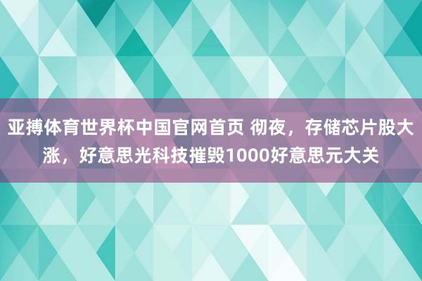 亚搏体育世界杯中国官网首页 彻夜，存储芯片股大涨
