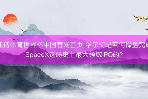亚搏体育世界杯中国官网首页 华尔街是若何操盘完成SpaceX这场史上最大领域IPO的？