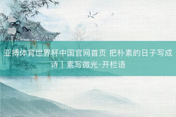 亚搏体育世界杯中国官网首页 把朴素的日子写成诗｜素写微光·开栏语